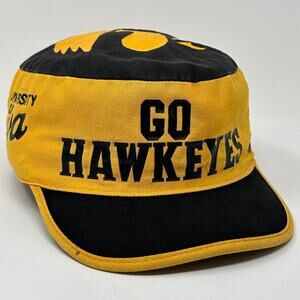 Vintage 80s University of Iowa Hawkeyes Painters Hat Baseball Cap Yellow 7 1/2